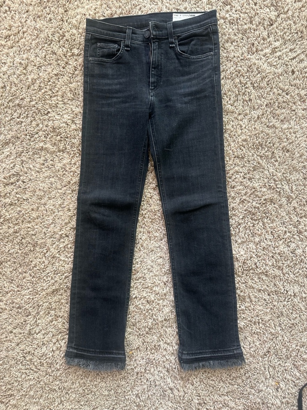 rag & bone Black Straight Leg Jeans with Frayed Hem
